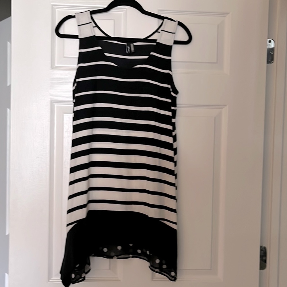 RAVEL KNIT TANK DRESS - BLACK/WHITE STRIPES & DOTS! SIZE L